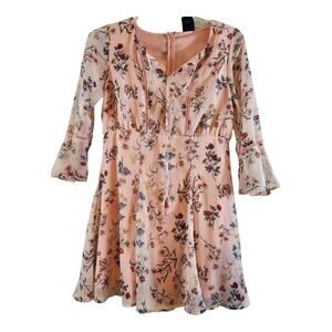 Disney Beauty & the Beast Dress womens sz small floral bell sleeves pink